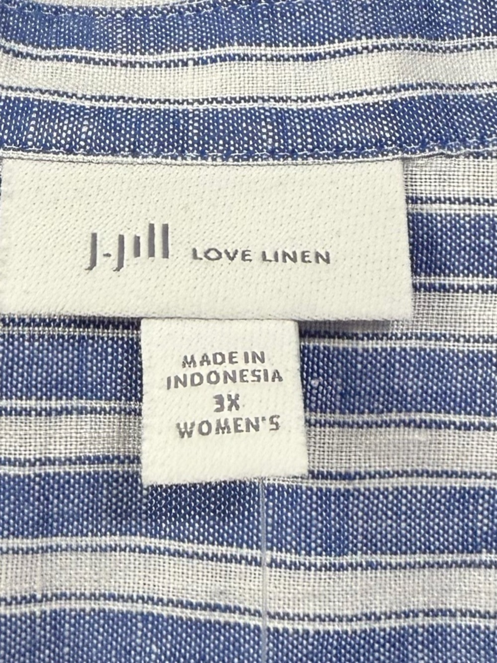 J. Jill Blue and White Striped Linen Button-Front Shirt - Picture 4 of 16